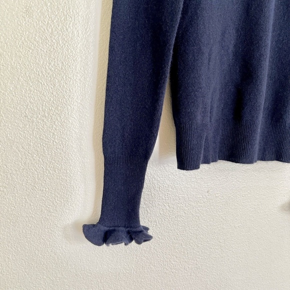New GWYN Bunny 100% Merino Wool Ruffle Trim Sweater in Navy Blue - Picture 9 of 11